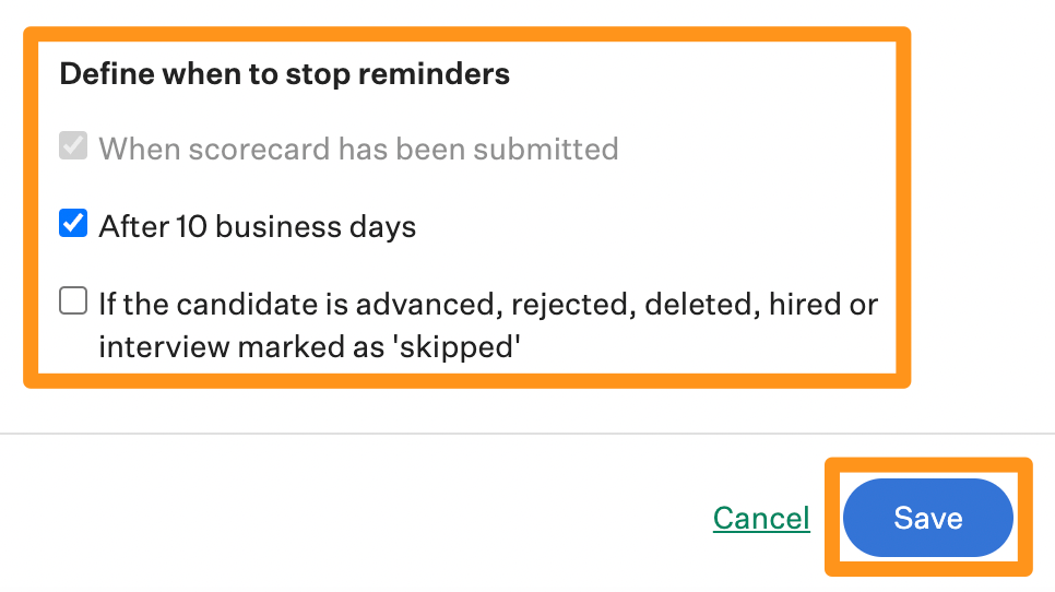 Screenshot of the stop reminders options