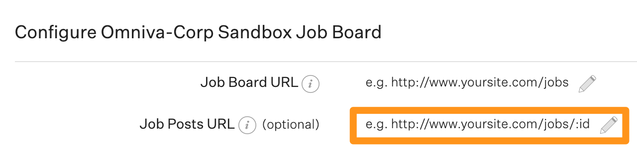 Screenshot of the job posts URL field
