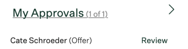 Screenshot of the my approvals section