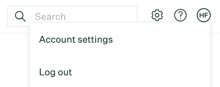 Screenshot of the new account dropdown with your initials instead of your name