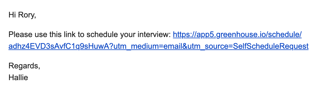 Screenshot of a self schedule request email