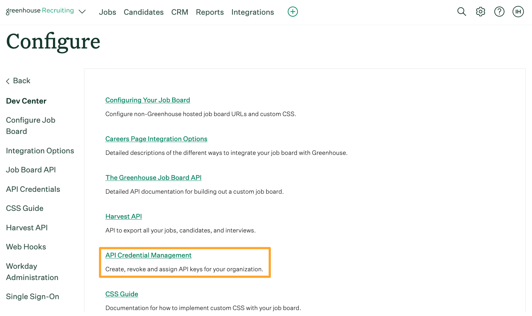 Screenshot of API credential management 