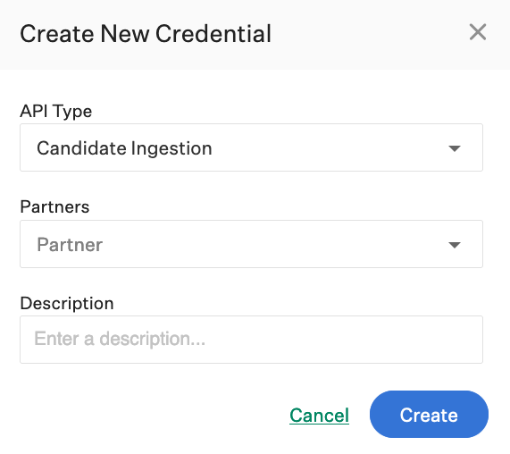 Screenshot of candidate ingestion API key 
