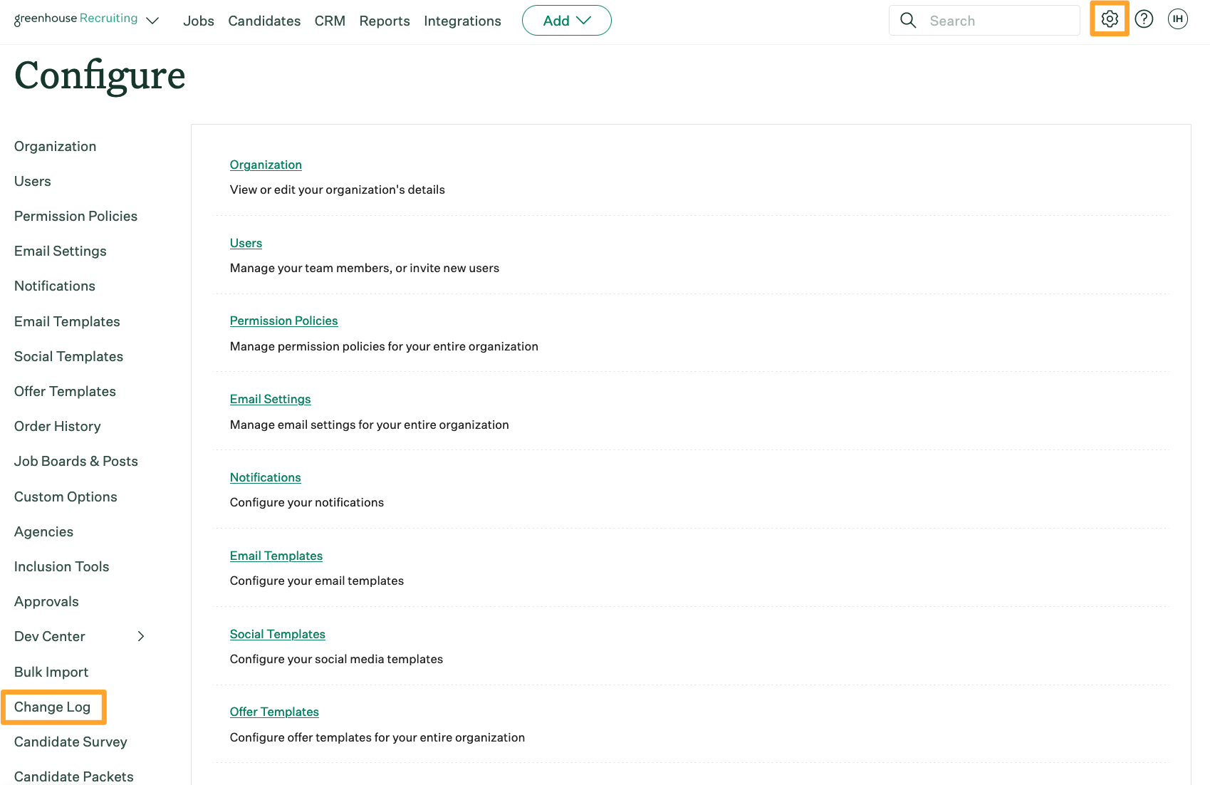 Screenshot  of  change  log  navigation  