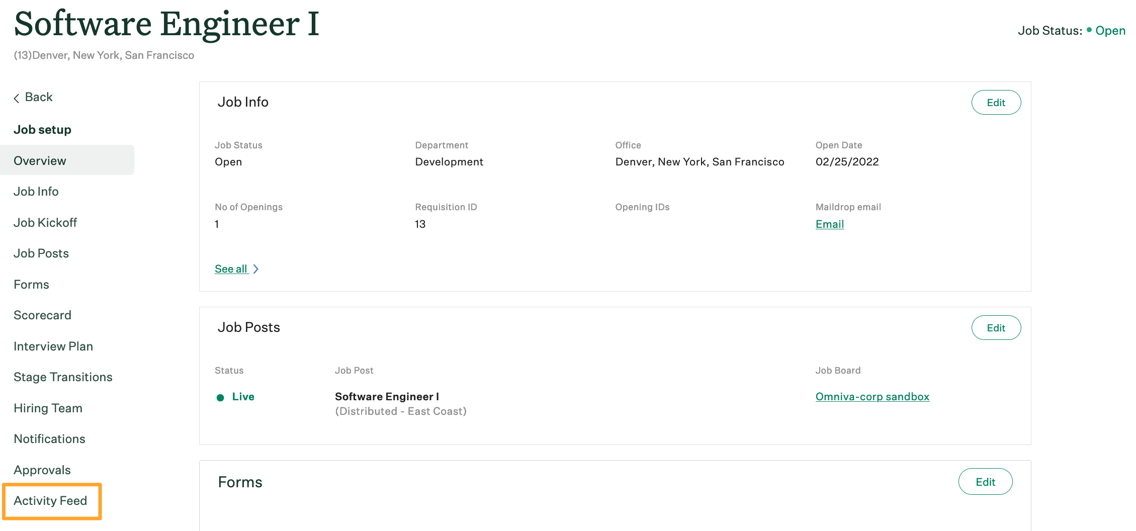 Screenshot of activity feed button 