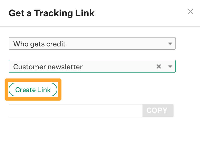 Screenshot of create tracking link for job board