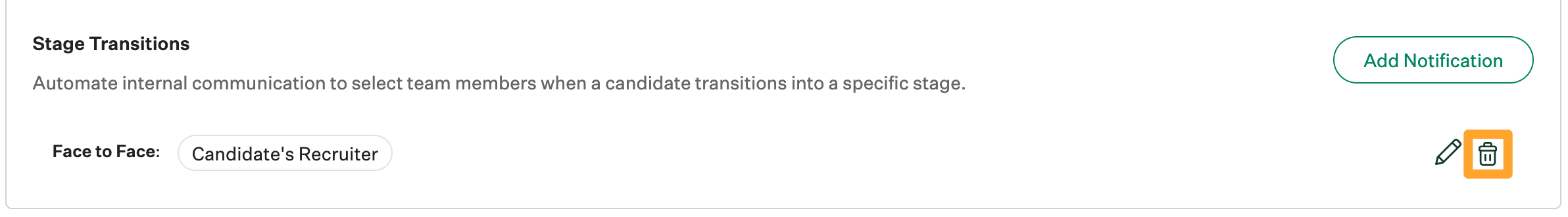 Screenshot of delete stage transition notification