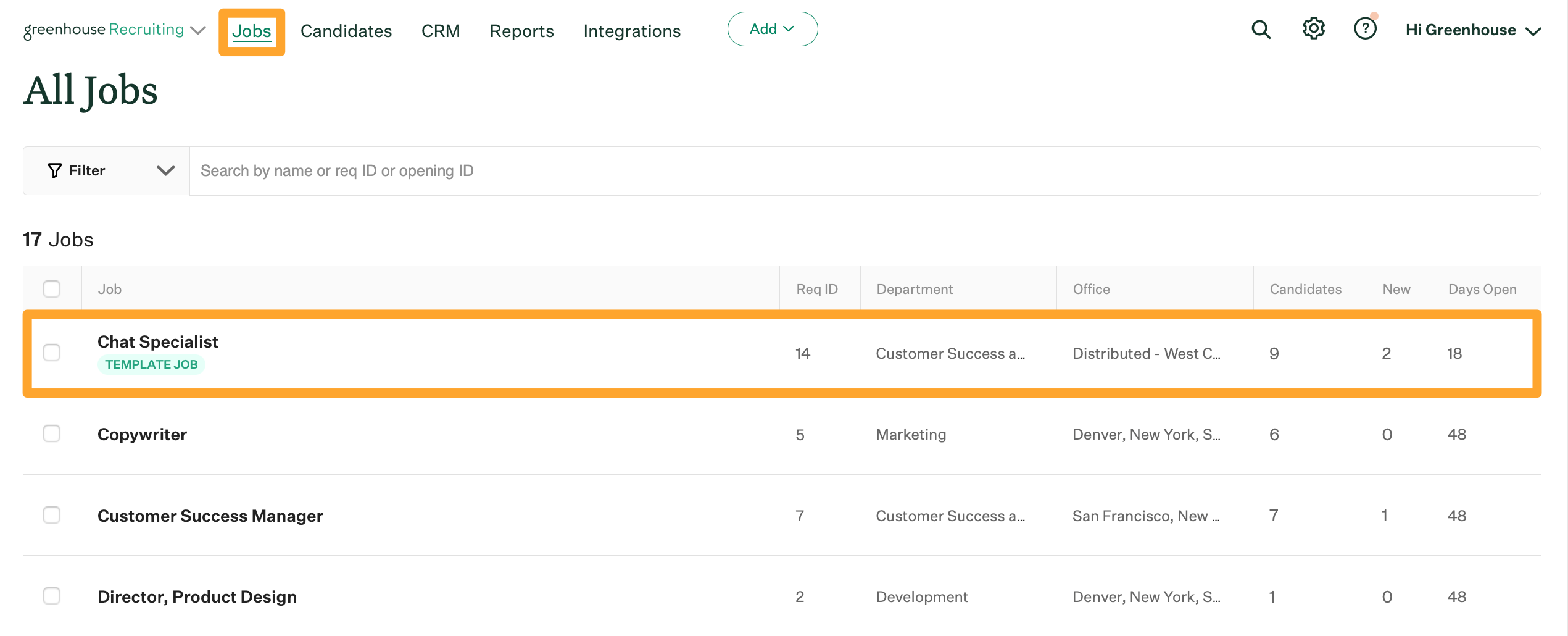 Screenshot of Jobs > single job highlighted