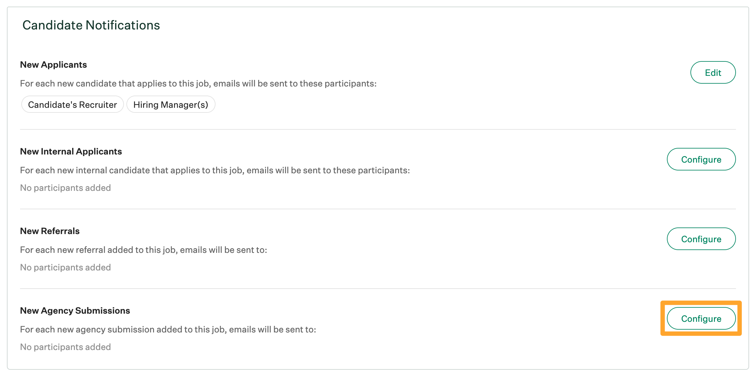 Screenshot of configure new agency submissions notification