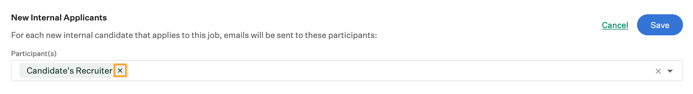 Screenshot of remove participant from internal applicants notification