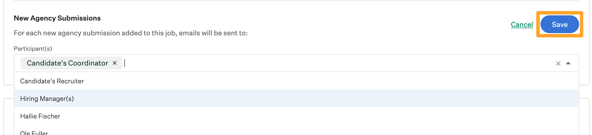 Screenshot of add participants to new agency submissions notification