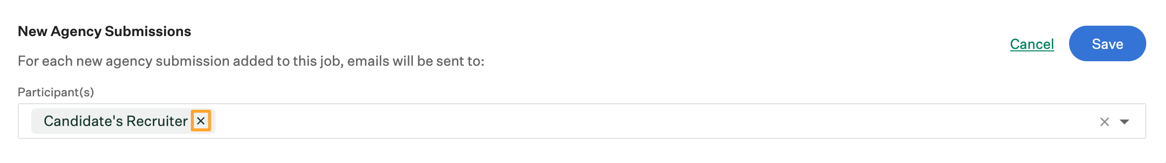 Screenshot of remove participants from new agency submissions notification