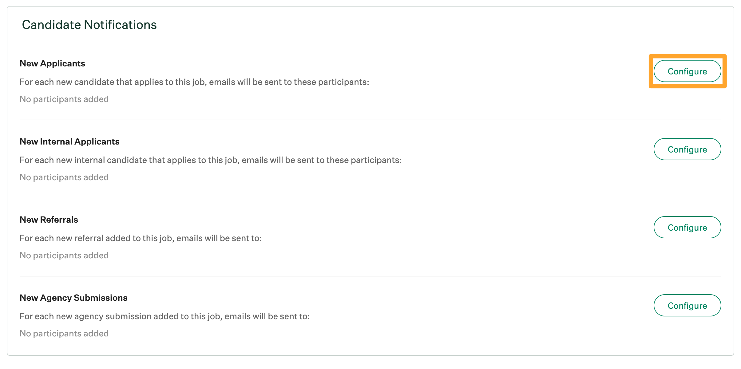 Screenshot of configure new applicants notification