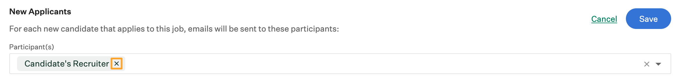 Screenshot of remove participants from new applicants notification