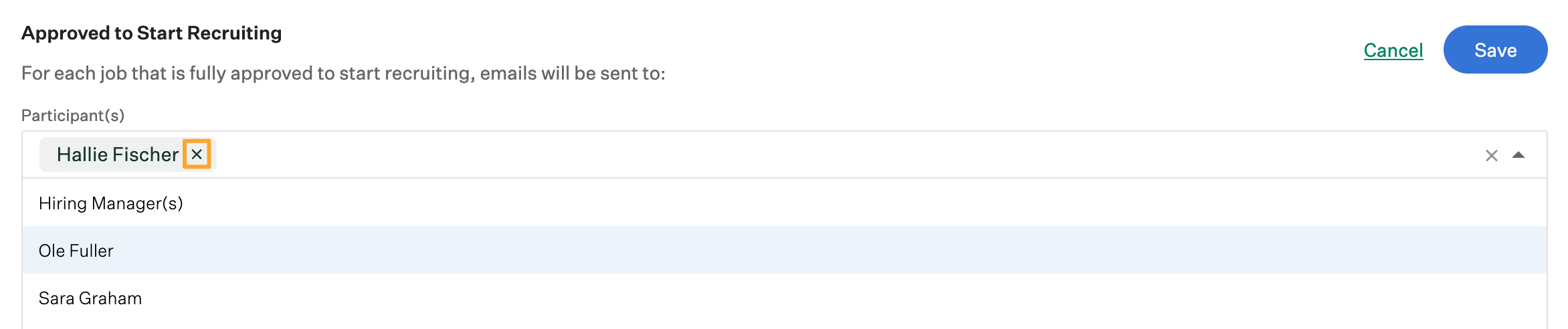 Screenshot of remove participants from approved to start recruiting notification