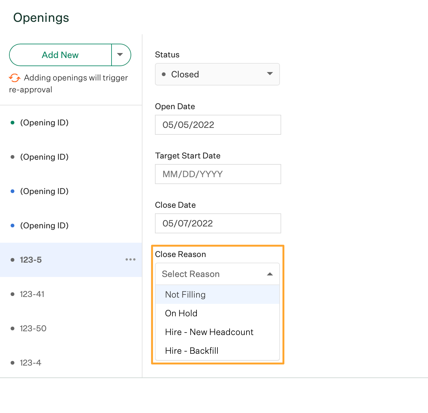 Screenshot of edit close reason