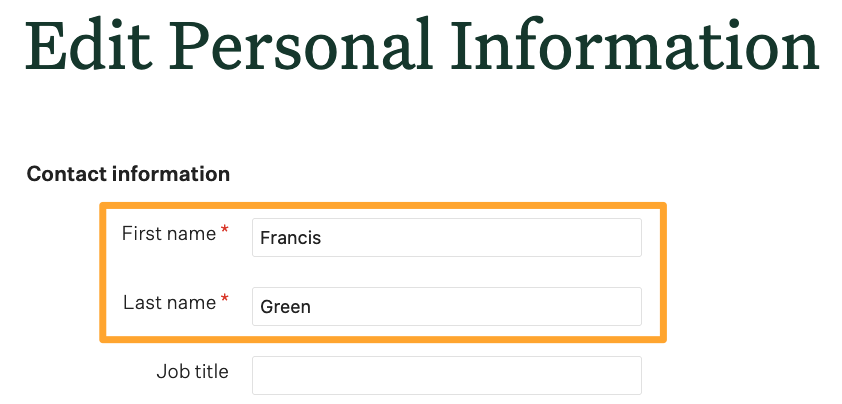 Screenshot of first name last name fields 