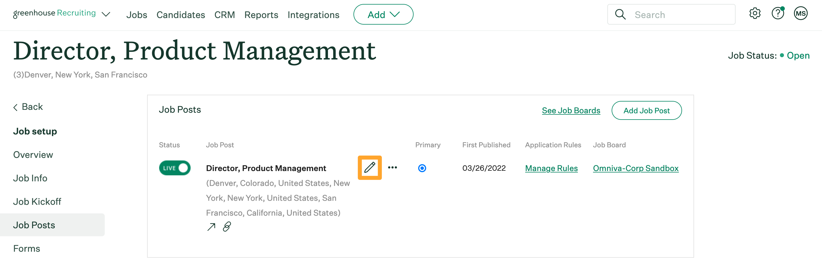 Screenshot of Edit on a job post