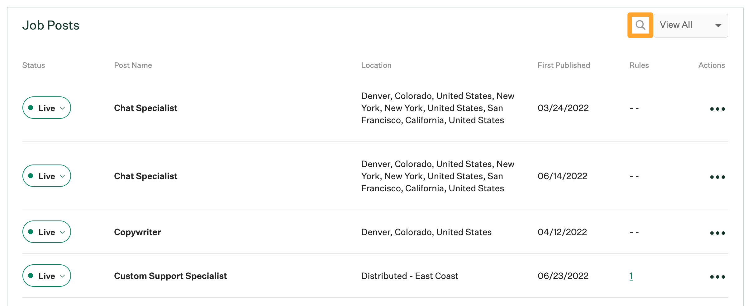 Screenshot of search job posts