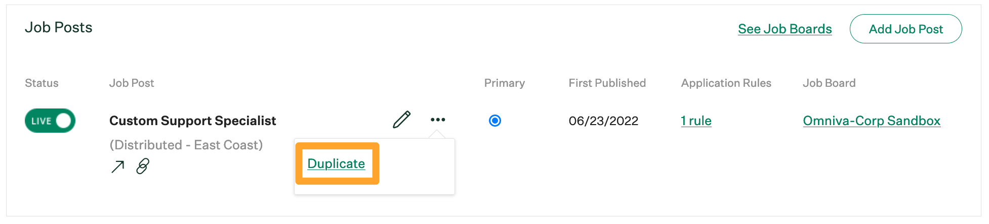 Screenshot of Duplicate a job post