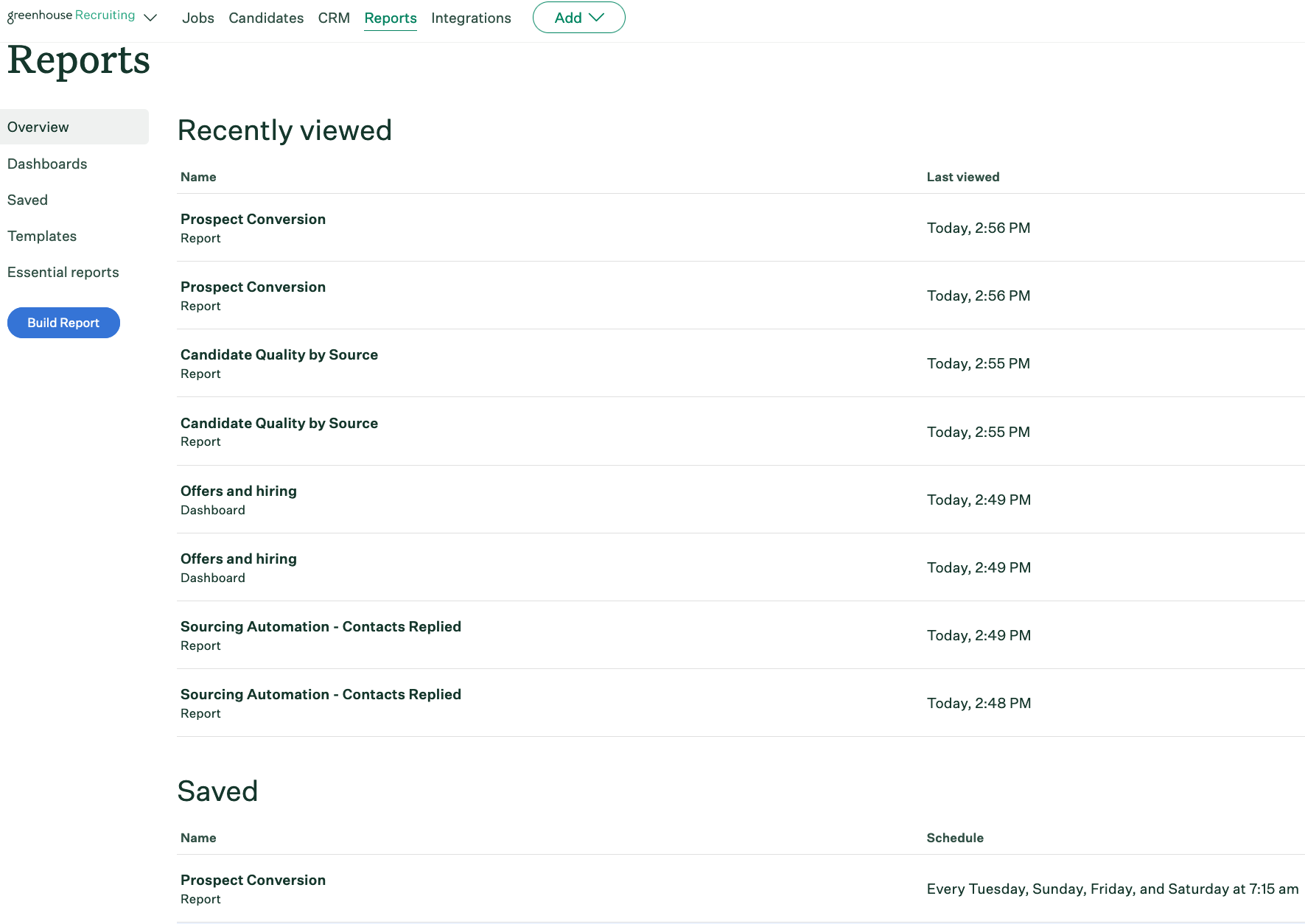 Screenshot of the reports overview tab