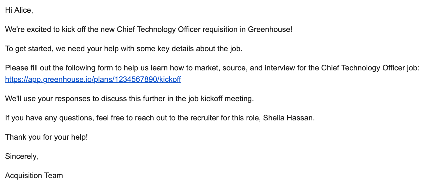 Job kickoff form email