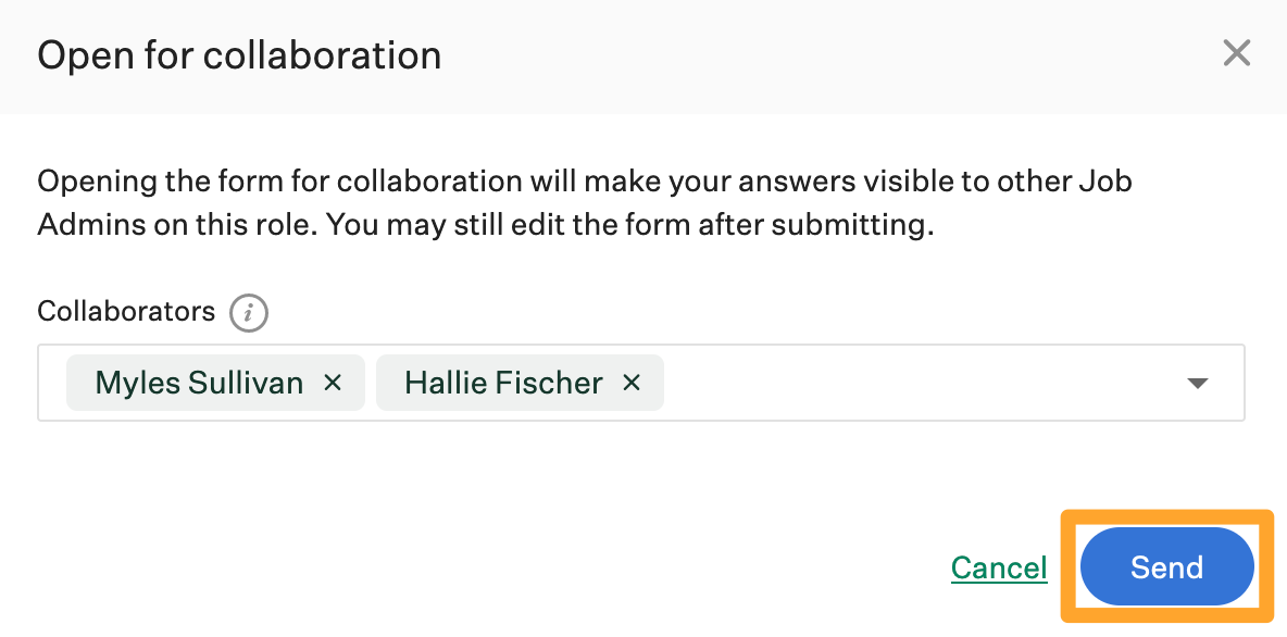 Screenshot of select collaborators on job kickoff form