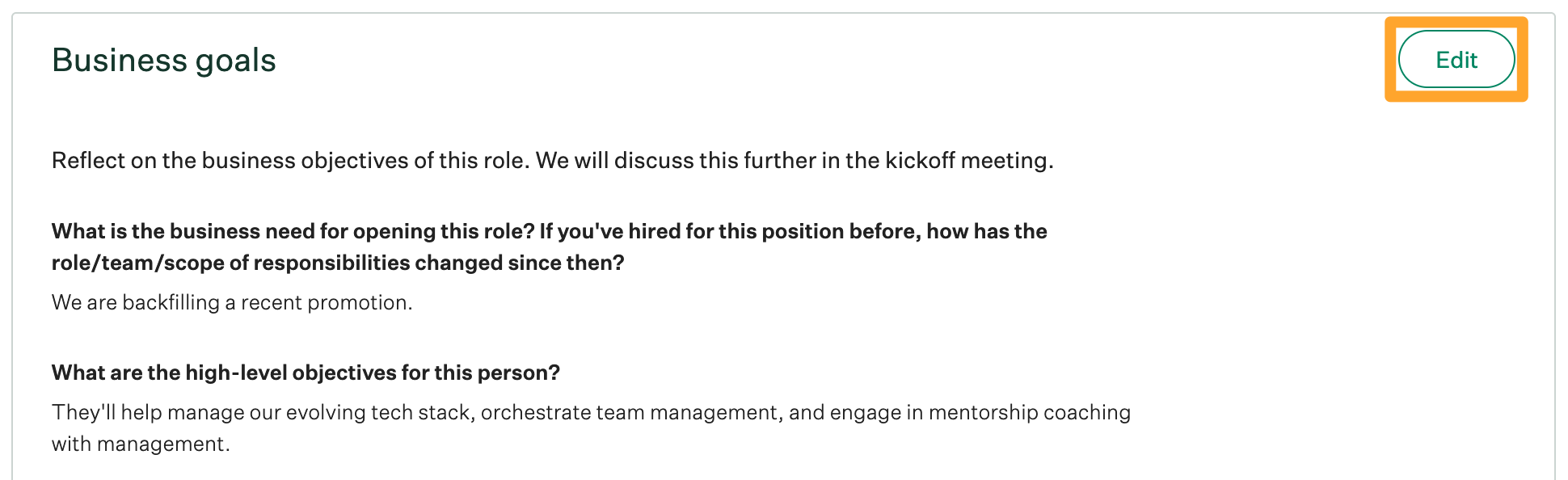 Screenshot of edit answers on job kickoff form collaboration