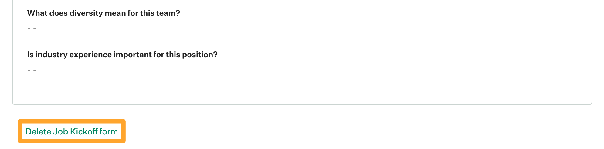 Screenshot of delete job kickoff form button