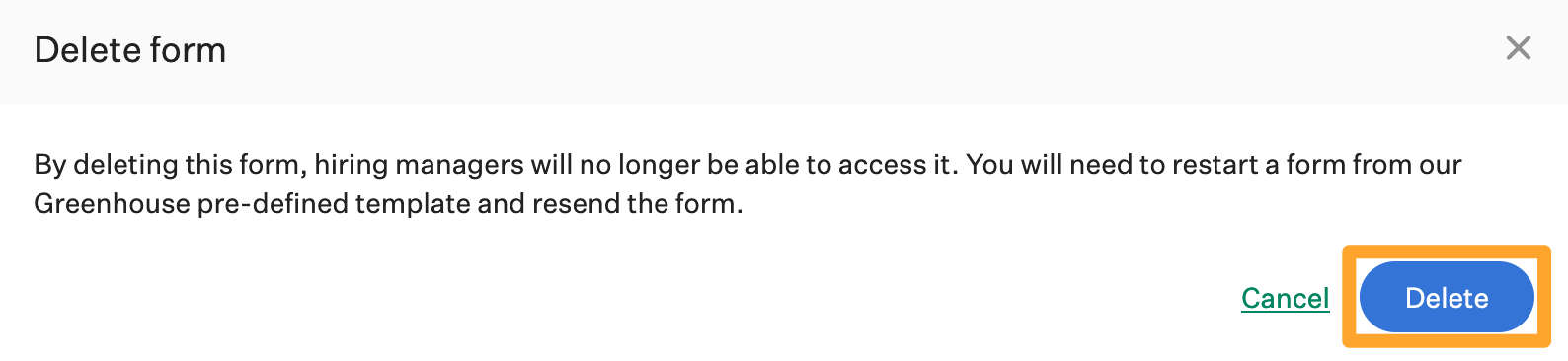 Screenshot of confirm delete job kickoff form