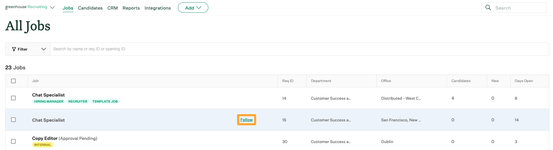 Screenshot of follow a job