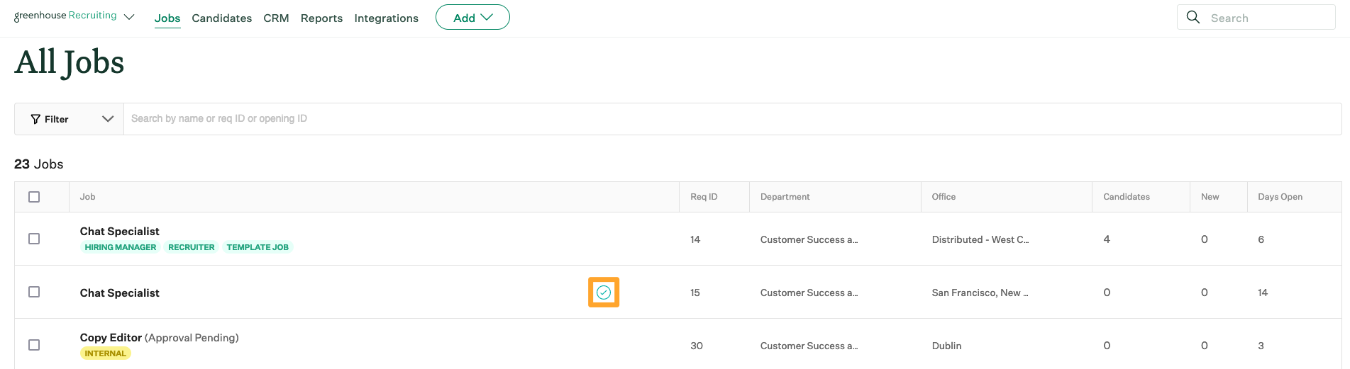 Screenshot of a followed job