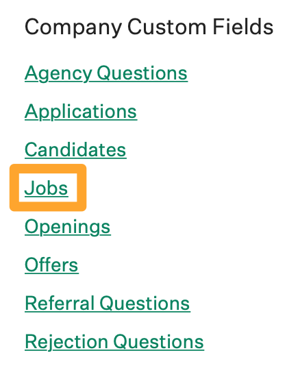 Screenshot of Custom Options > Jobs