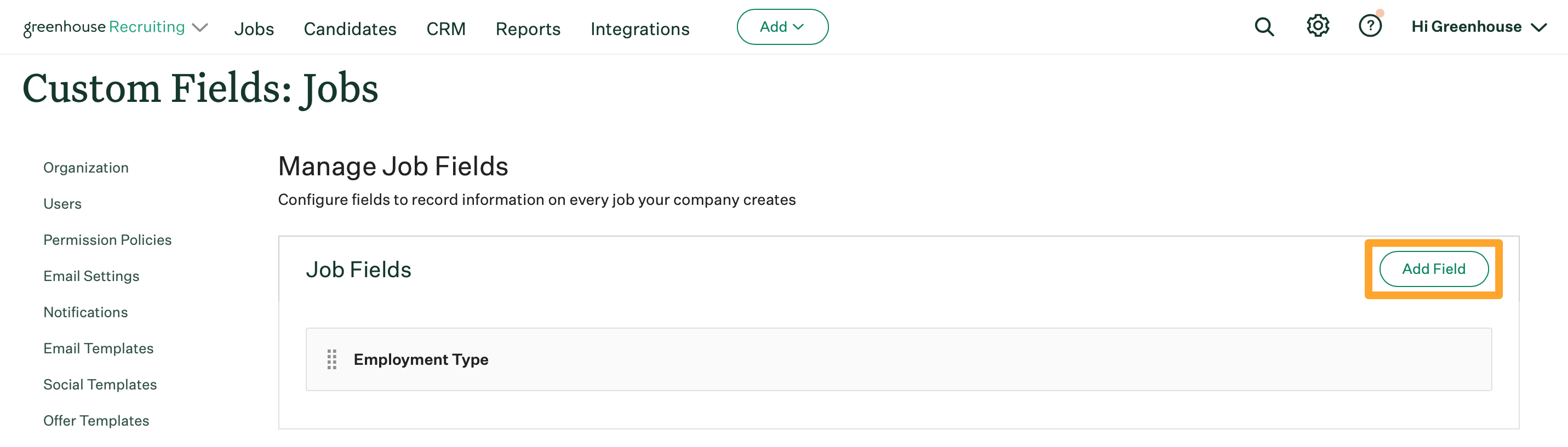 Screenshot of Custom Options > Jobs > Add custom job field