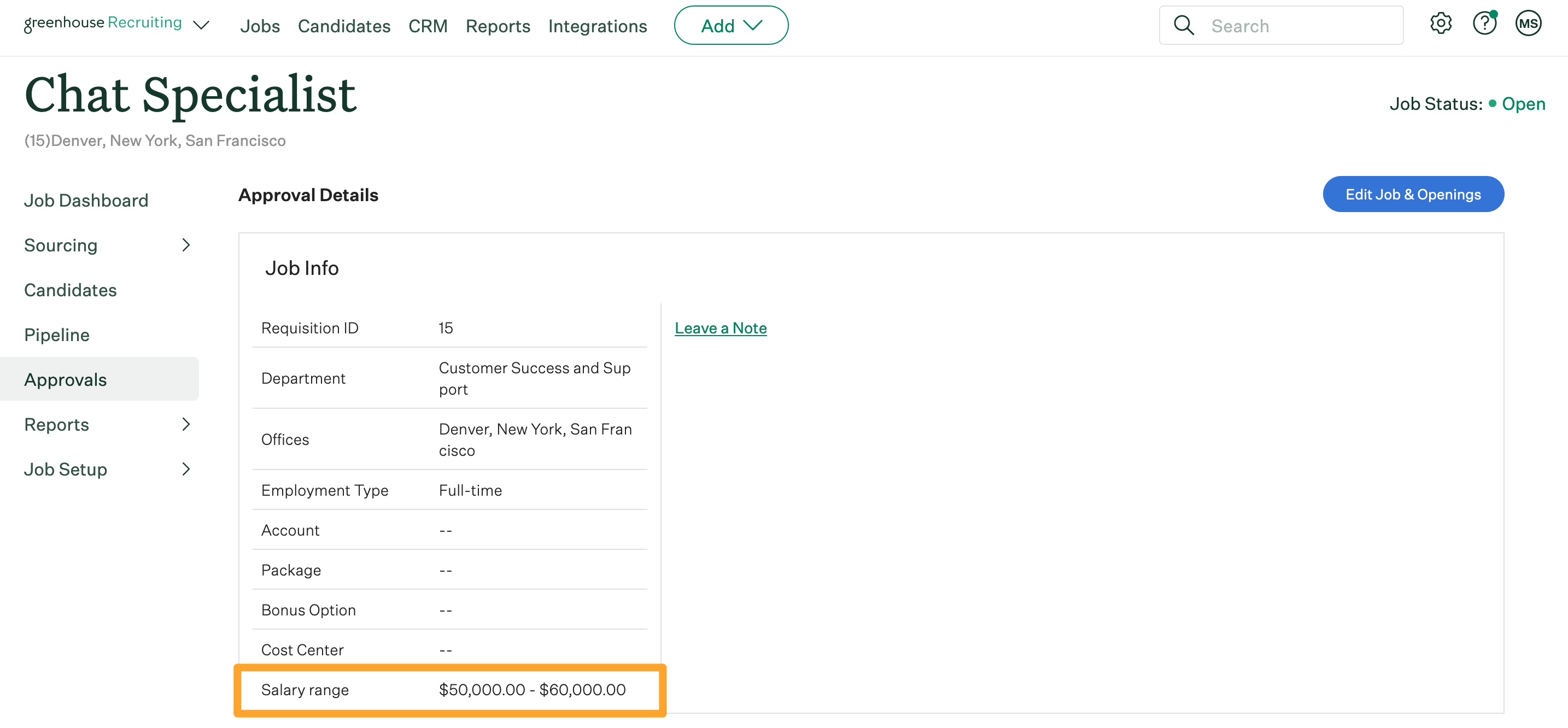 Screenshot of salary range exception on an offer