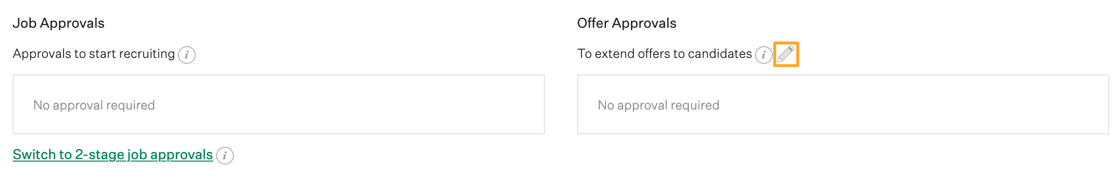 Screenshot of edit offer approvals on a job