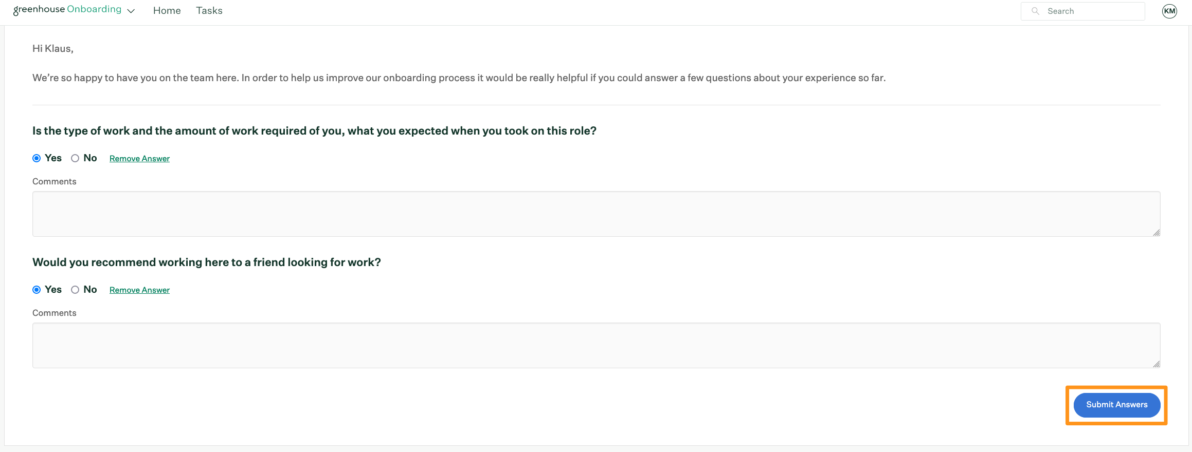 Screenshot of the submit answers button. 
