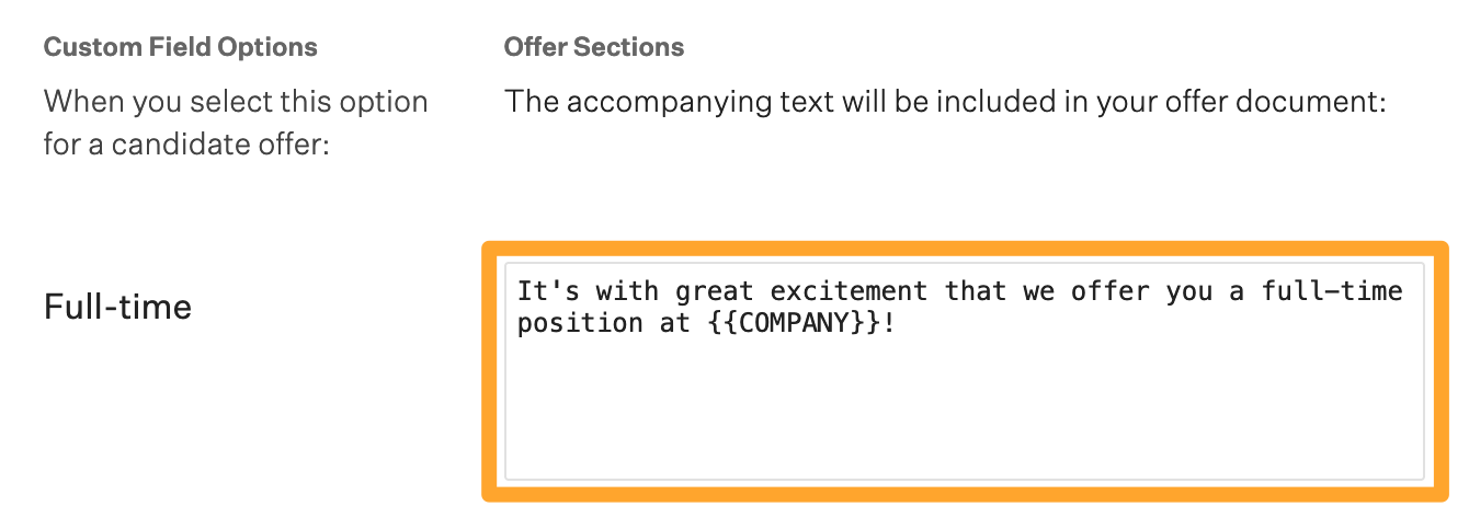 Screenshot of a new custom offer section