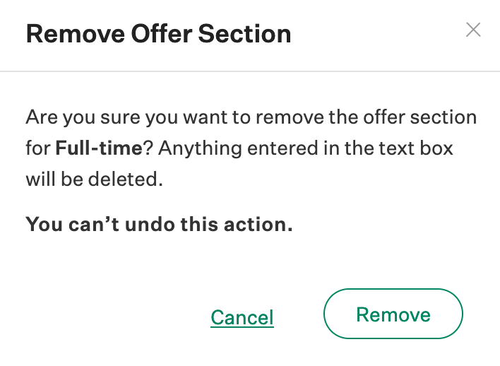 Screenshot of confirm remove offer section