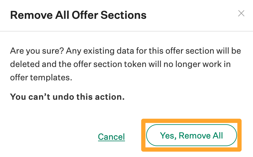 Screenshot of confirm remove all offer sections