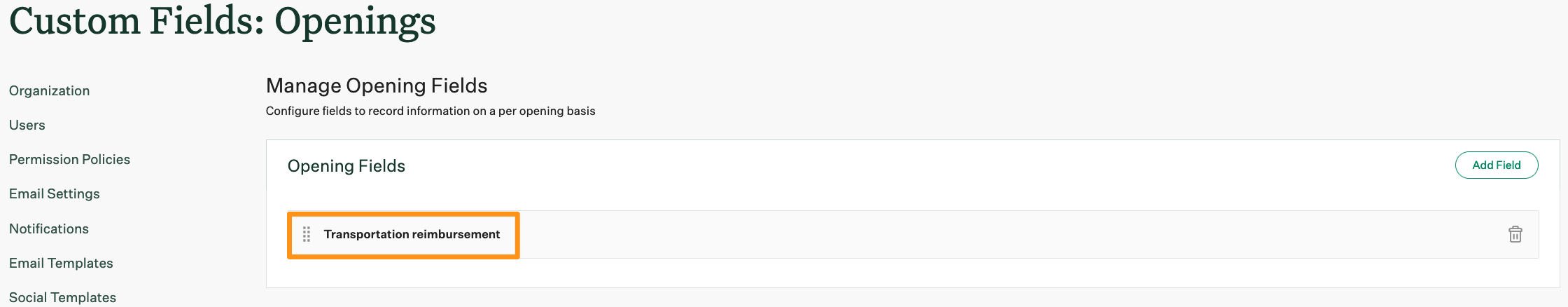 Screenshot of the custom opening field. 