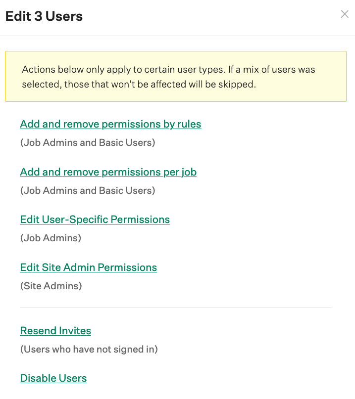Screenshot of bulk actions options
