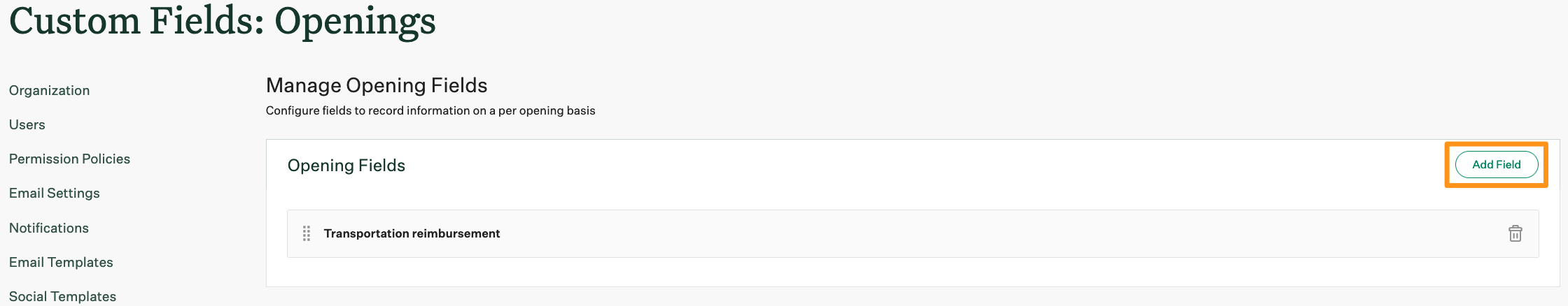 Screenshot of the a dd field button. 