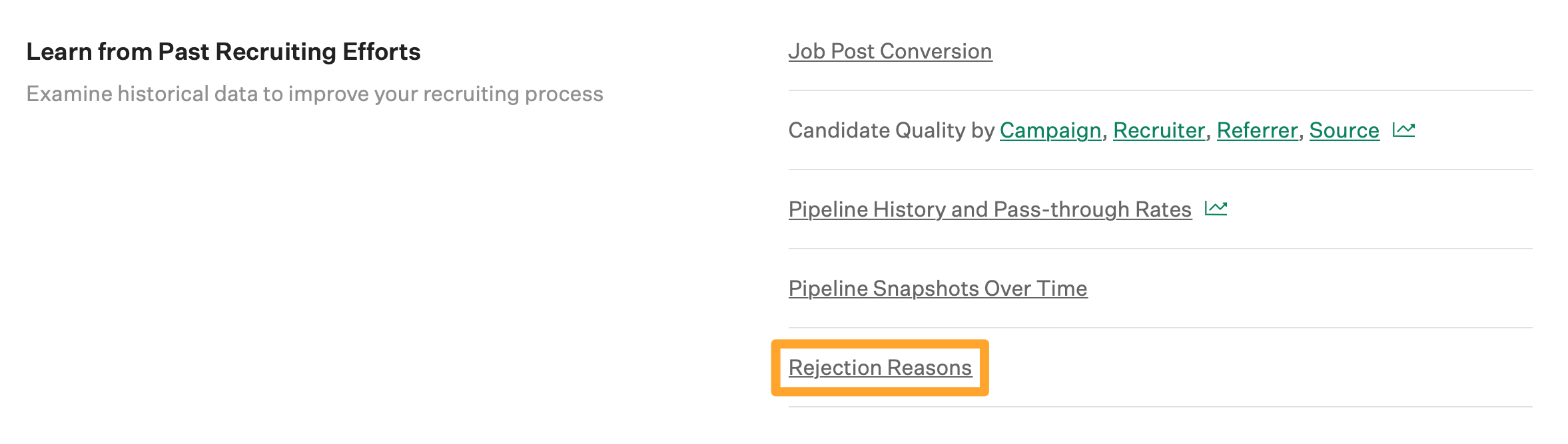 Screenshot of rejection reasons report button