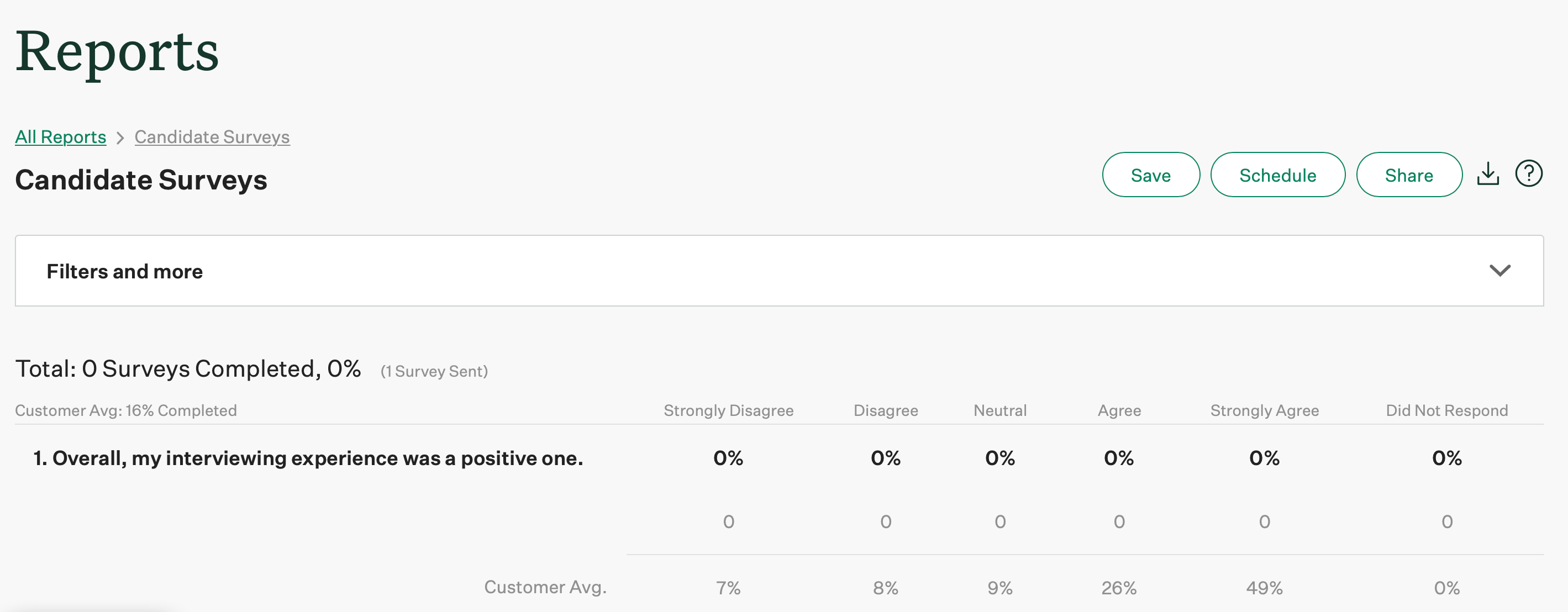 Screenshot of an example candidate surveys report