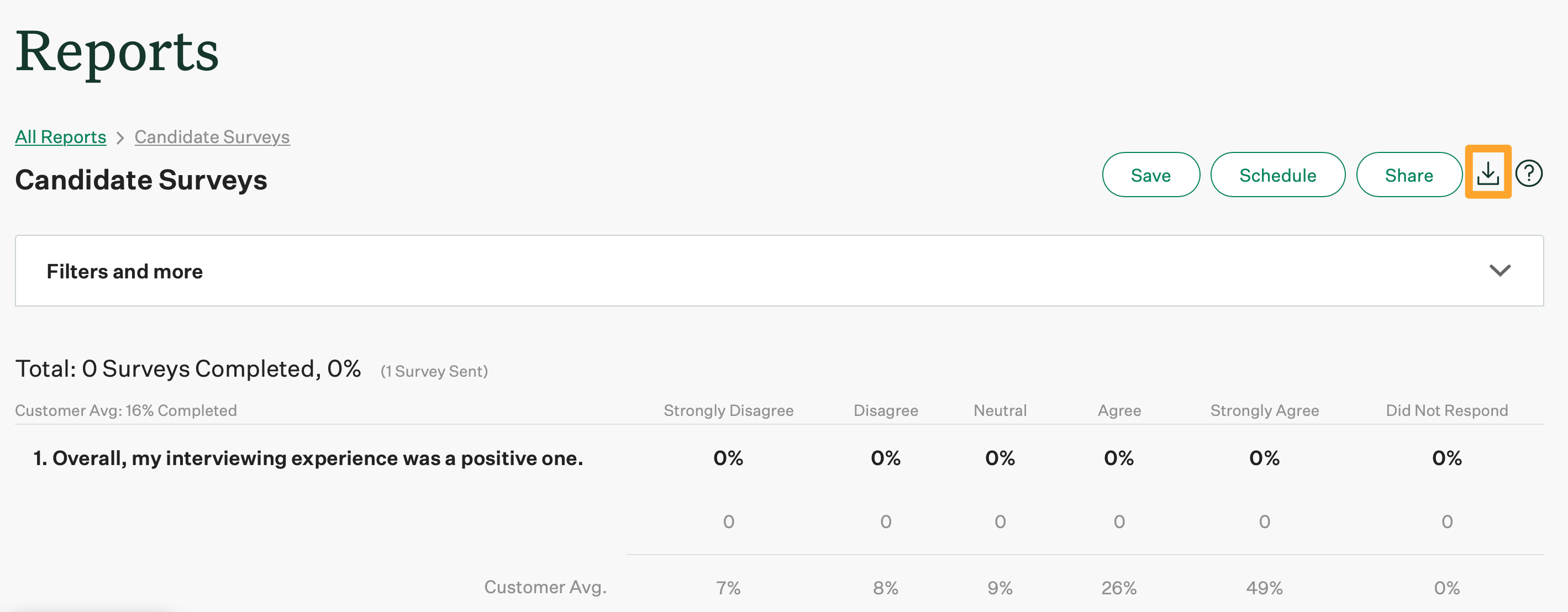 Screenshot of download a candidate surveys report