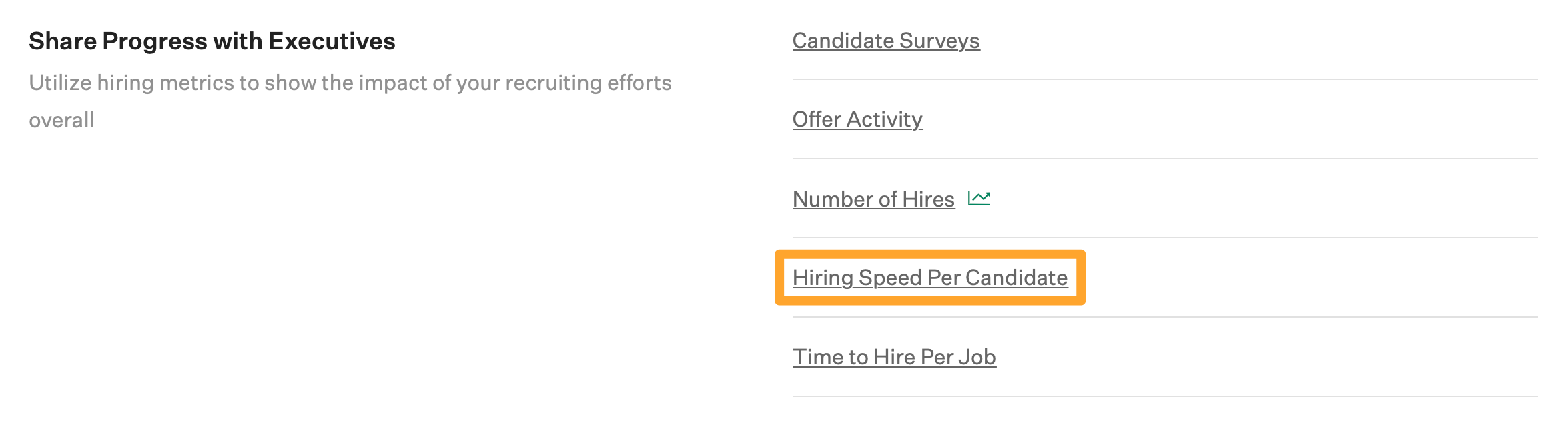 Screenshot of hiring speed per candidate report button