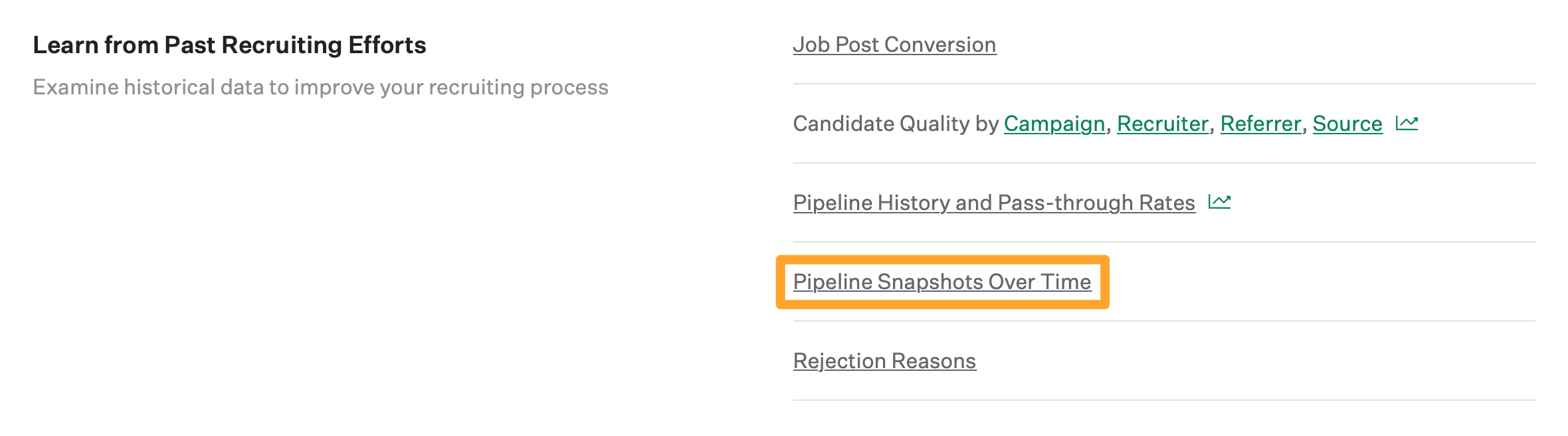 Screenshot of pipeline snapshots over time report button