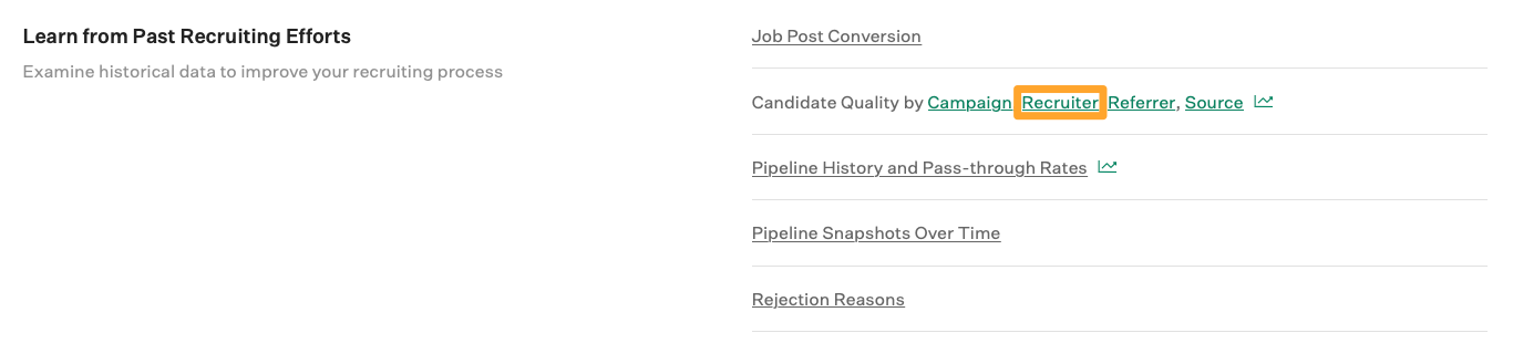 Screenshot of the Candidate quality by recruiter report button