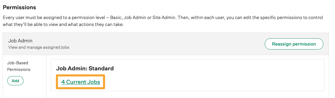 Screenshot of current jobs permissions 